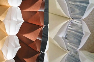 多層蜂巢簾材質。蜂巢簾透過結構能產生節能、隔熱等效益