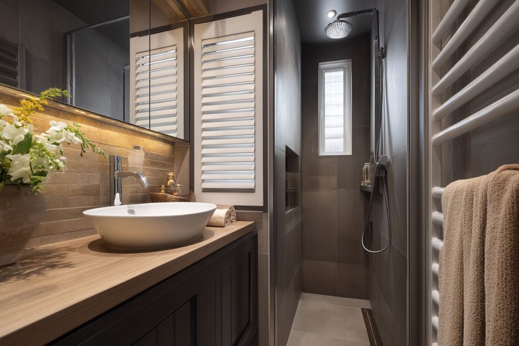 浴室潮濕，因此常有水、發霉、清潔等問題，再加上對隱私的需求以及對外視野進階需要，百葉窗是唯一能同時滿足這些需要並且長久耐用的窗簾