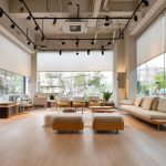 家具店的輕柔淡音樂能烘托放鬆的購物情境，搭配調光的捲簾，精選材質能讓減輕玻璃反射音