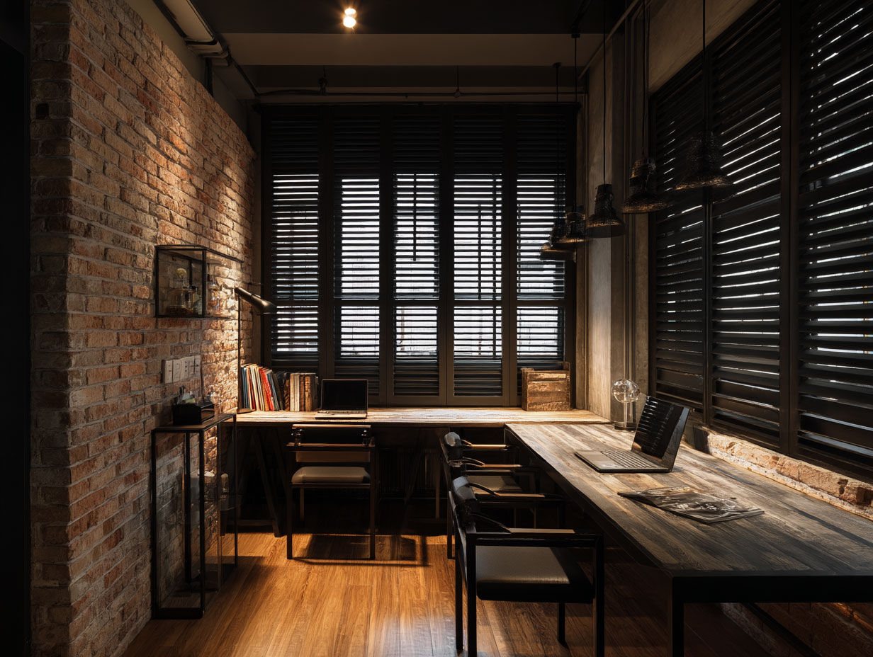 沉靜色調書房，木百葉具有多種顏色與多元觸感