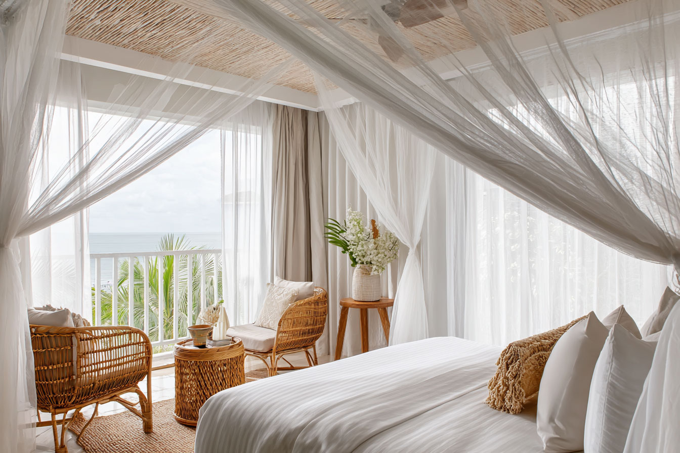 海邊度假民宿以海島風裝飾客房，想像中的夢幻場景是放鬆的催化劑