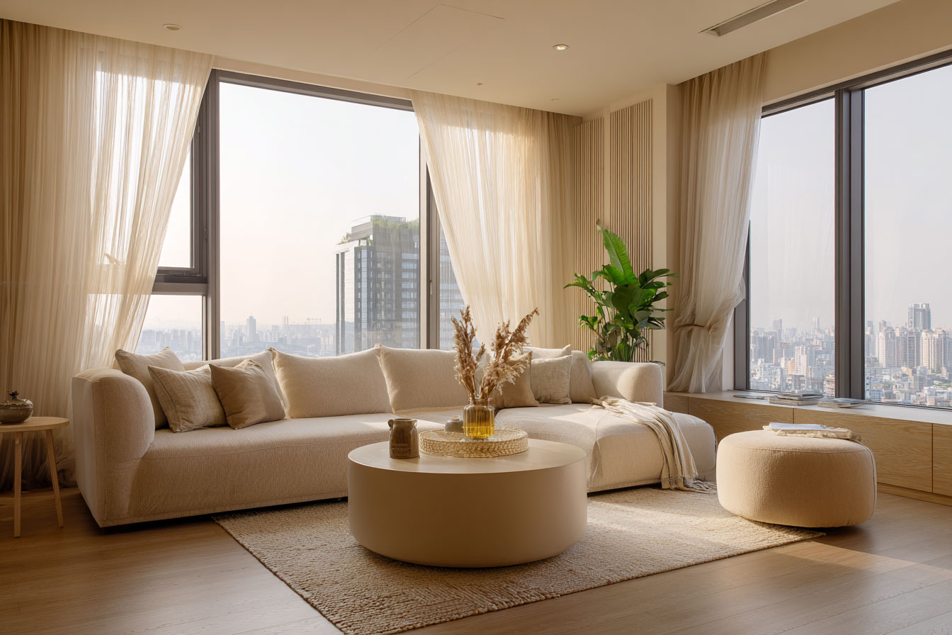 韓式奶油色，布簾紗簾是最佳搭配家飾