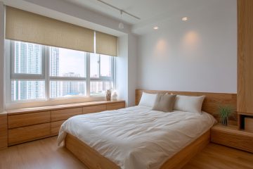 高質感的捲簾對於高樓層遮光，也是臥室窗簾一種不錯的選擇