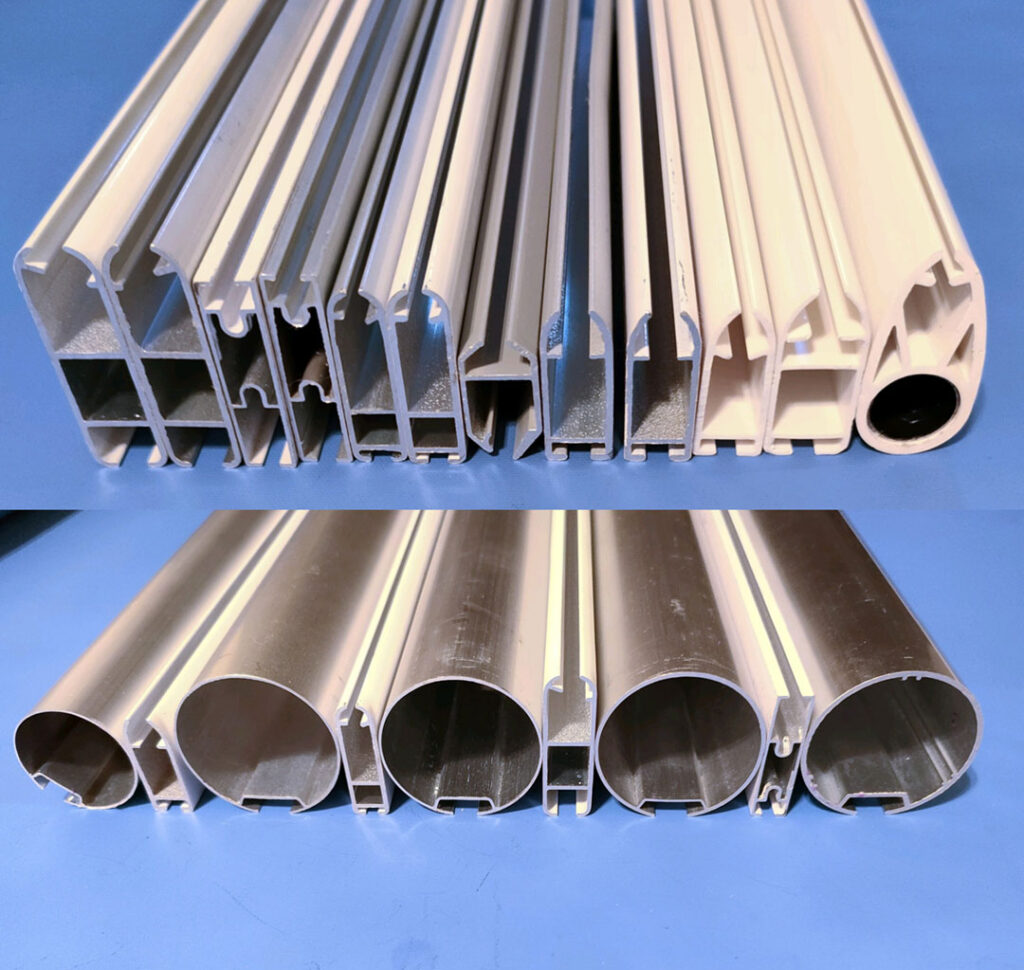 捲簾卷軸的鋁軸與下方桿有不同尺寸、材質